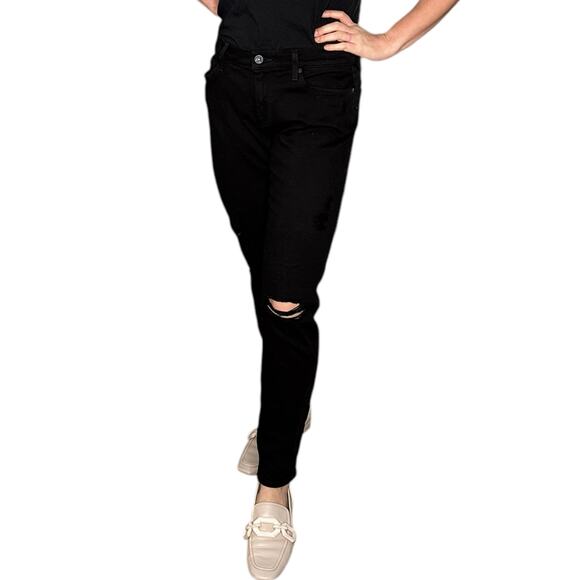 7FAM 7 For All Mankind Black Ankle Guenevere Jeans Distressed Knees Women's 30 - Picture 1 of 11